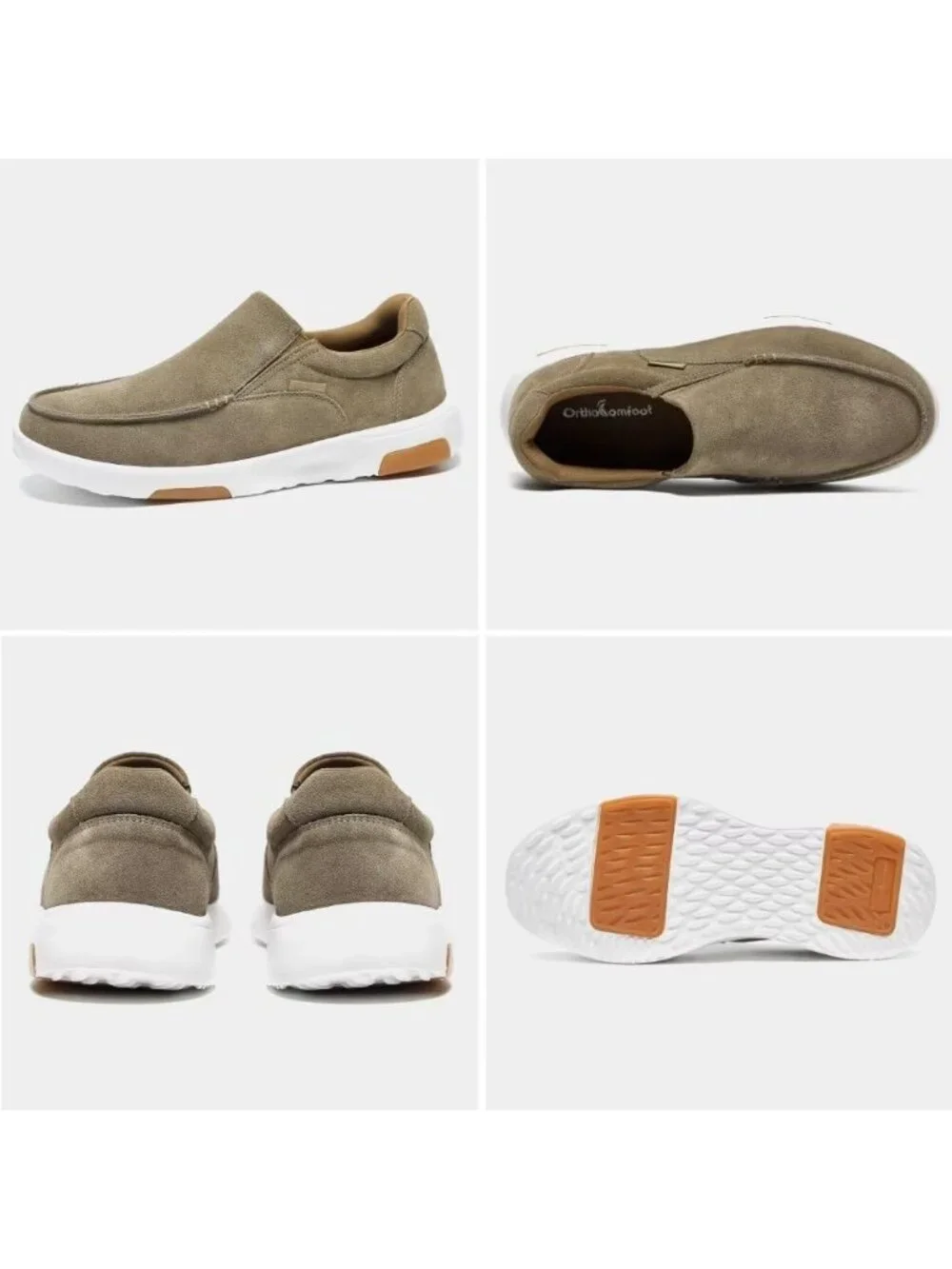 OrthoComfoot Mens Camel Leather Slip On Loafer Comfortable Non-Slip Casual Shoes